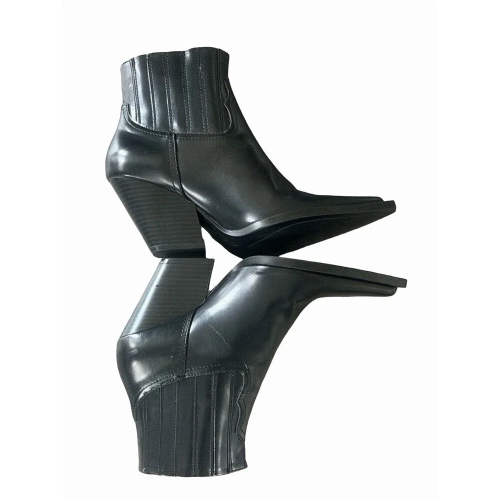 Zara Black Pointed Toe Western Ankle Boots Size 37